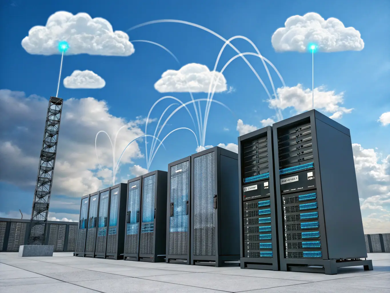 A visually appealing image representing flexible data storage options, such as cloud and on-premise servers, with data flowing seamlessly between them.