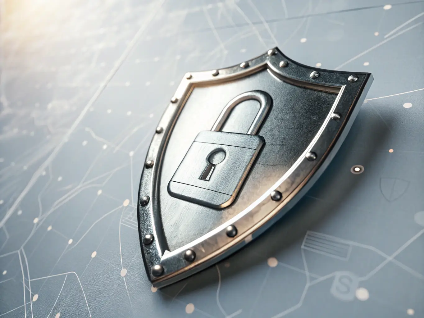 An image symbolizing data security and reliability, featuring a shield protecting data from threats.